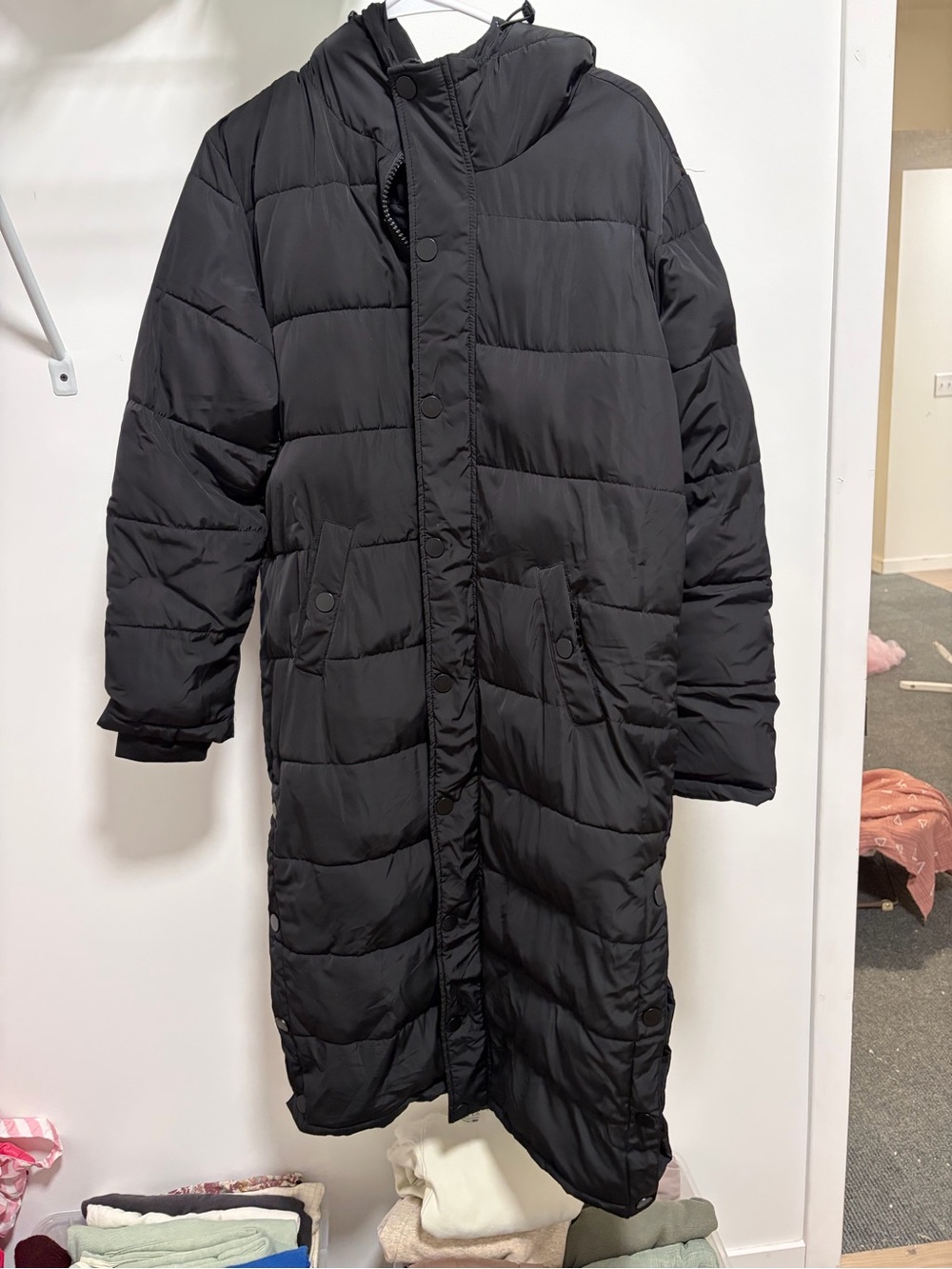 Universal Standard Black Long Puffer Coat with Hood